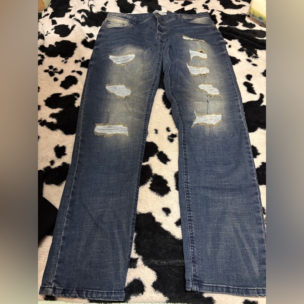 Men's Straight Fit Distressed Jeans - Blue